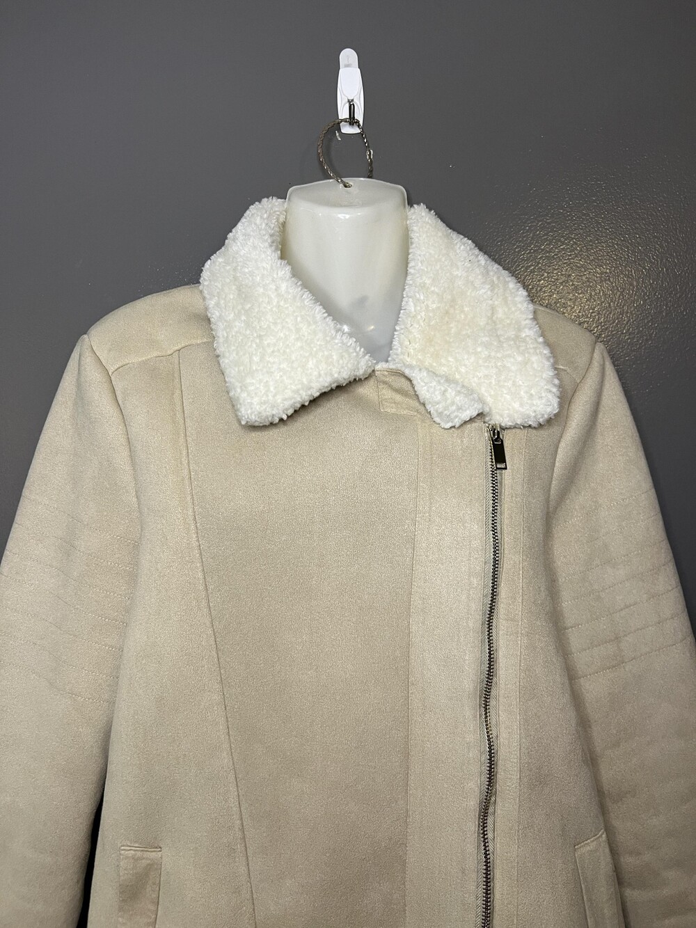 Show Me Your Mumu Jacket Womens Medium Beige Faux Shearling Sheldon Bomber Zip